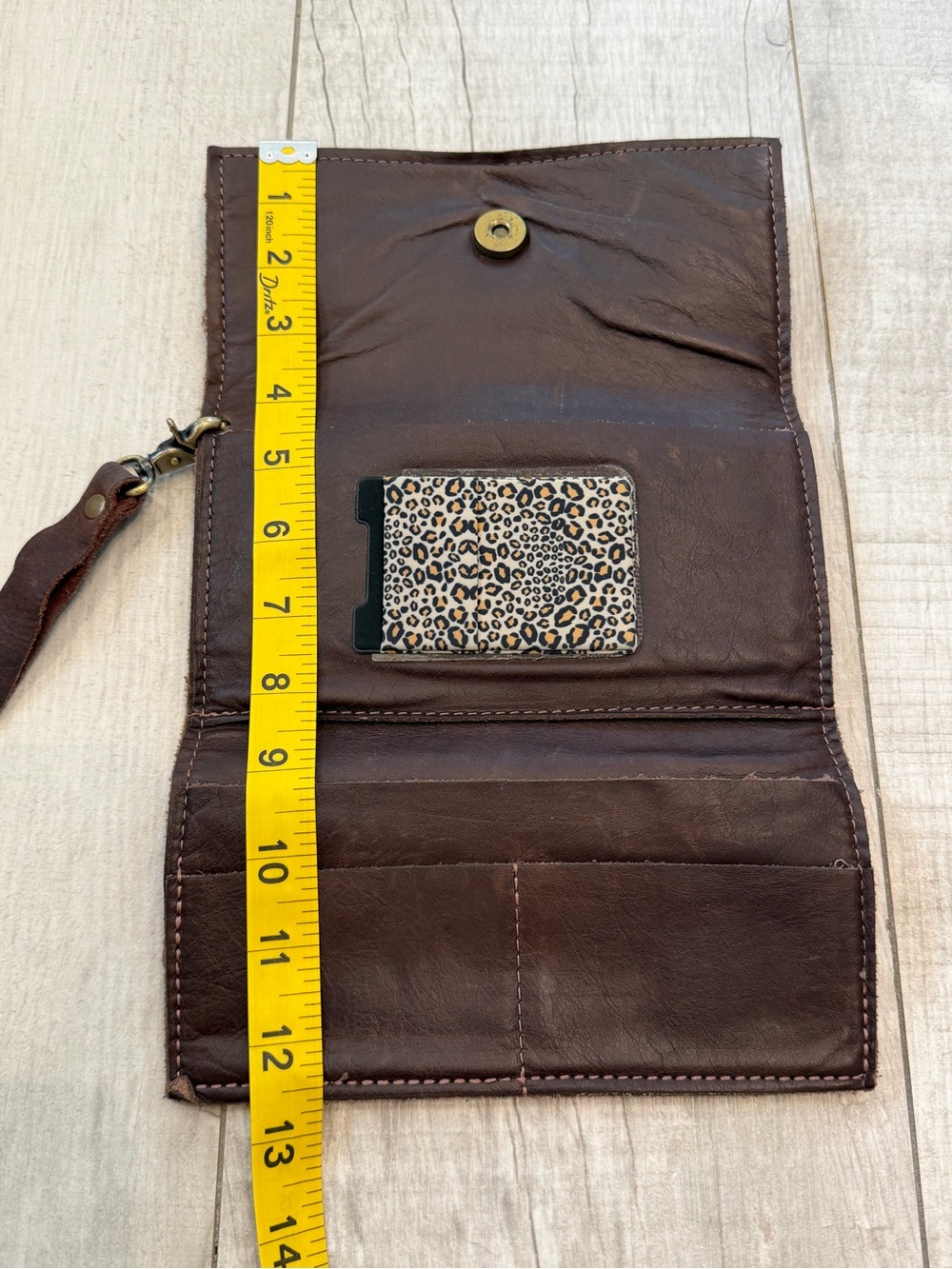 Upcycled Leopard Print Wristlet Clutch - Brown - Picture 6 of 8